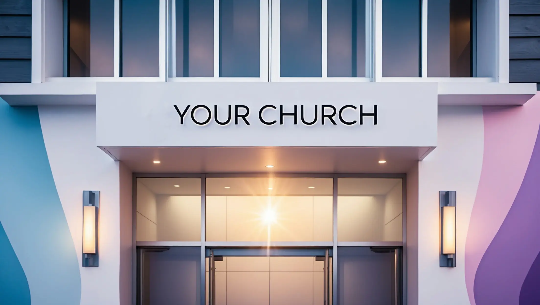 A church building with the logo your church above the door