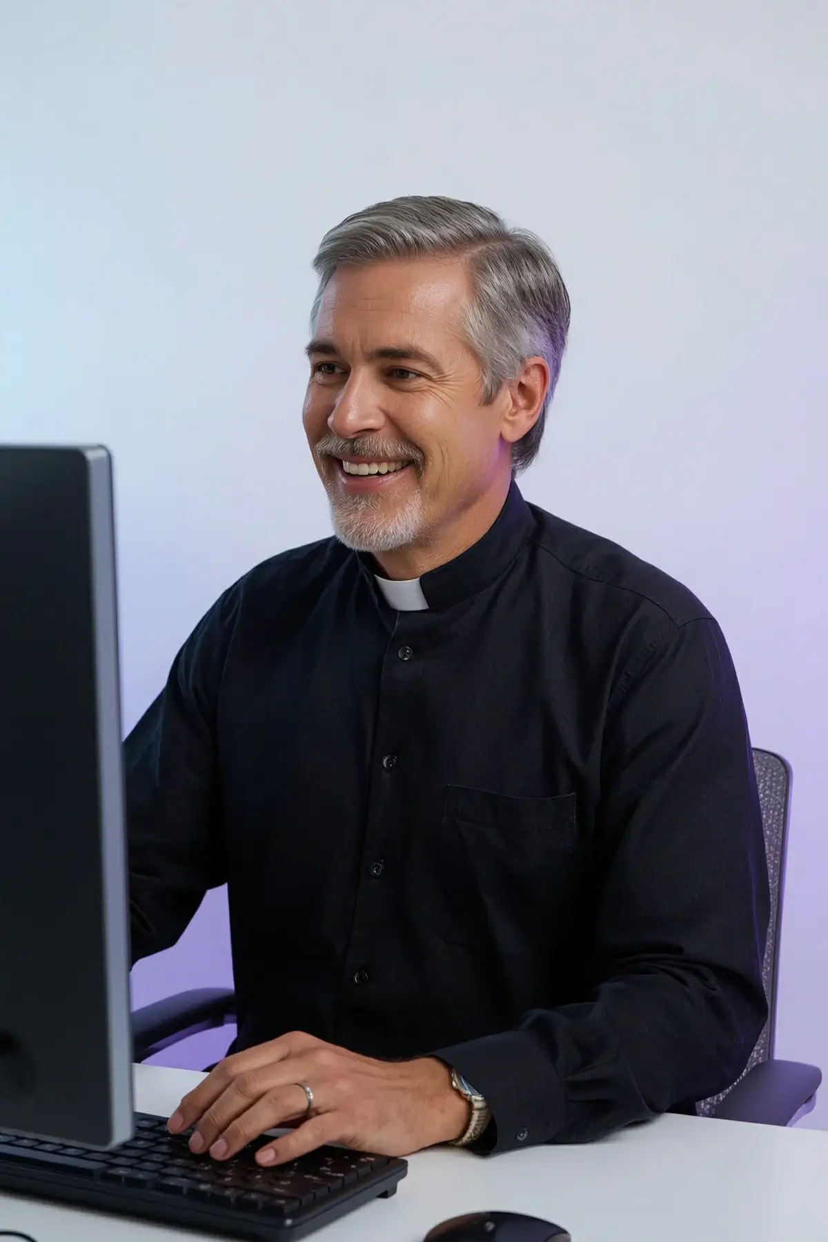 Pastor working on church IT system