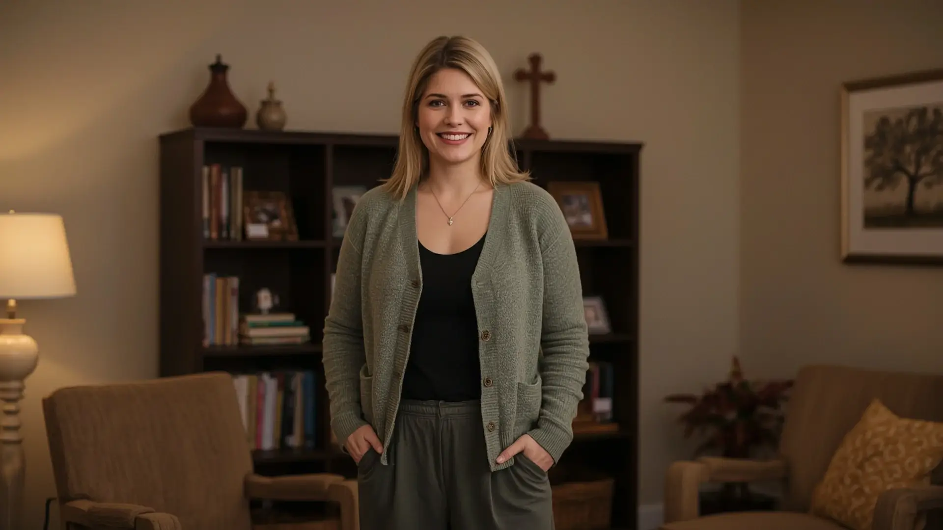 A therapist standing in her study